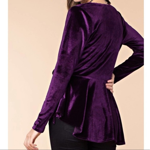 Velvet Surplice Peplum Blouse - Picture 7 of 8